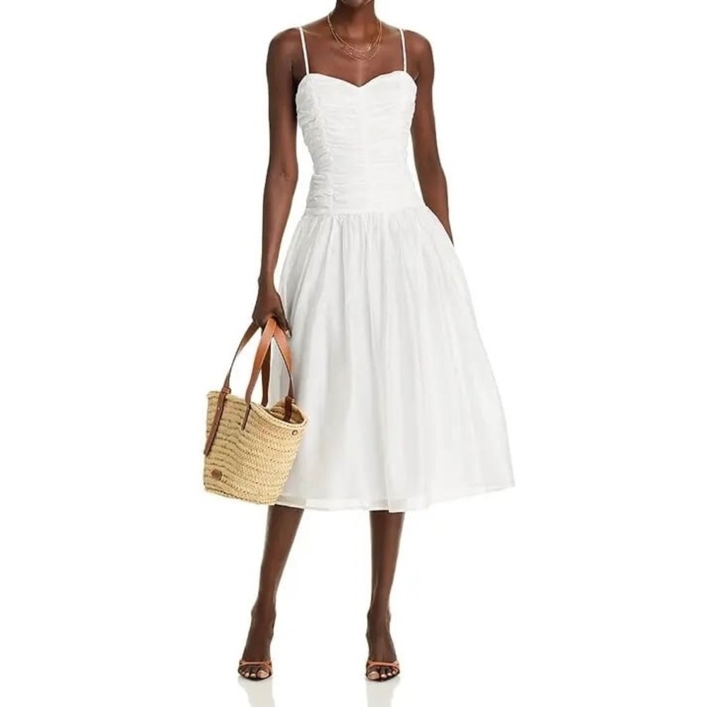 AQUA White Midi Dress Ruched Bodice Sleeveless Party Cocktail Size M